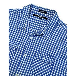 Carbon Men's XL Blue Buffalo Check Shirt Front Pockets Roll Sleeve Preppy‎